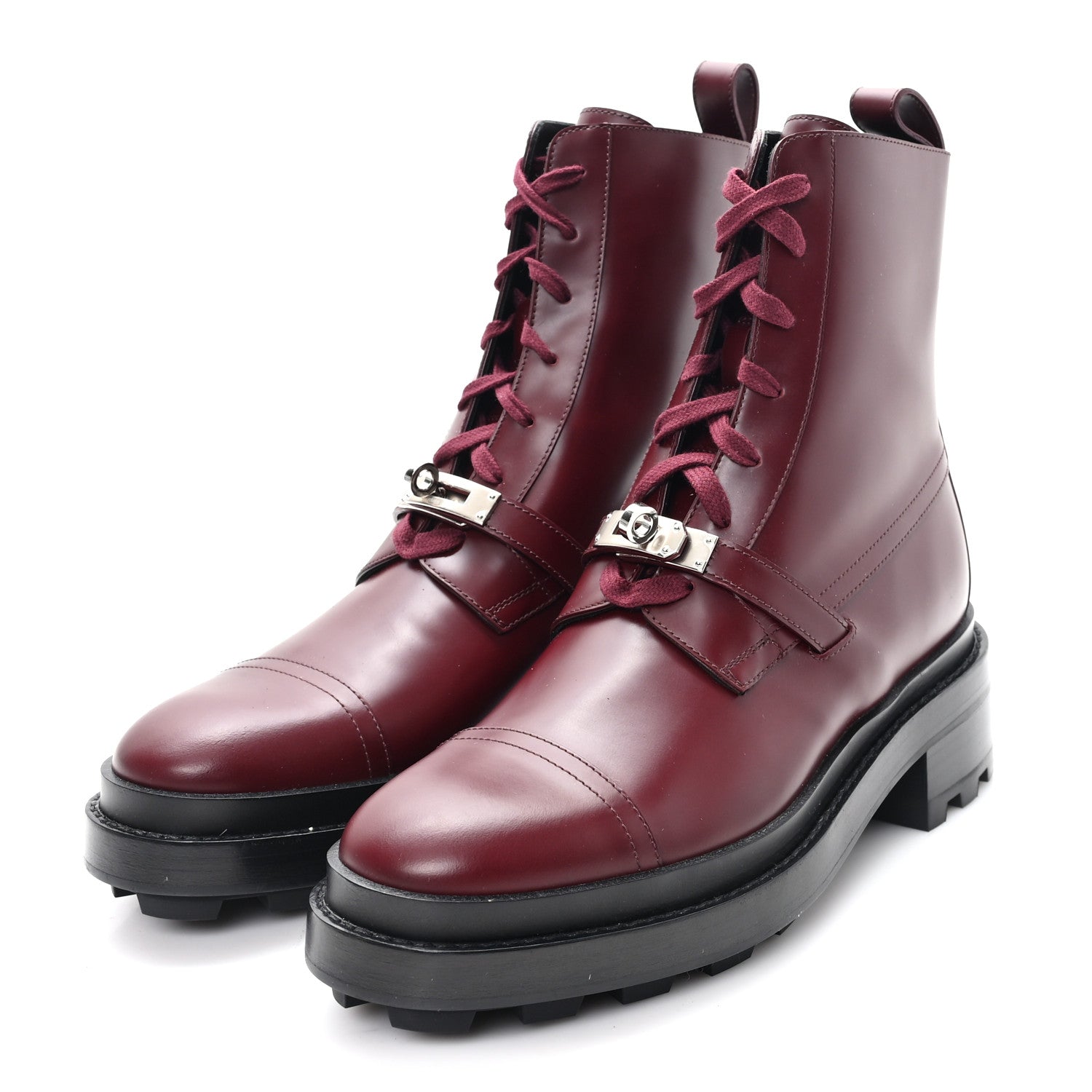 Glossed Calfskin Funk Ankle Boots 38.5 Rouge H