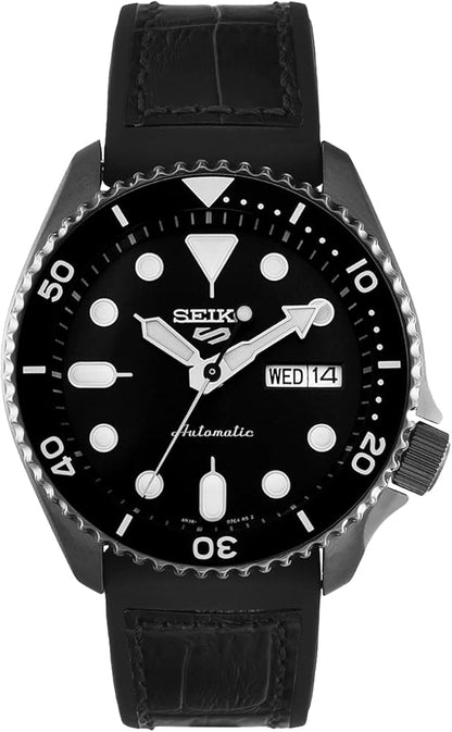 Seiko 5 Sport Automatic Black Dial Black Silicone Strap Watch For Men - SRPD65K3