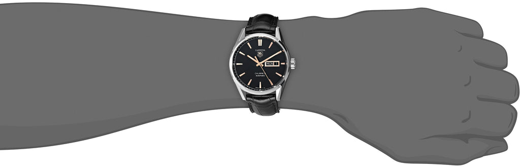 Tag Heuer Carrera Calibre 5 Automatic Black Dial Black Leather Strap Watch for Men - WAR201C.FC6266