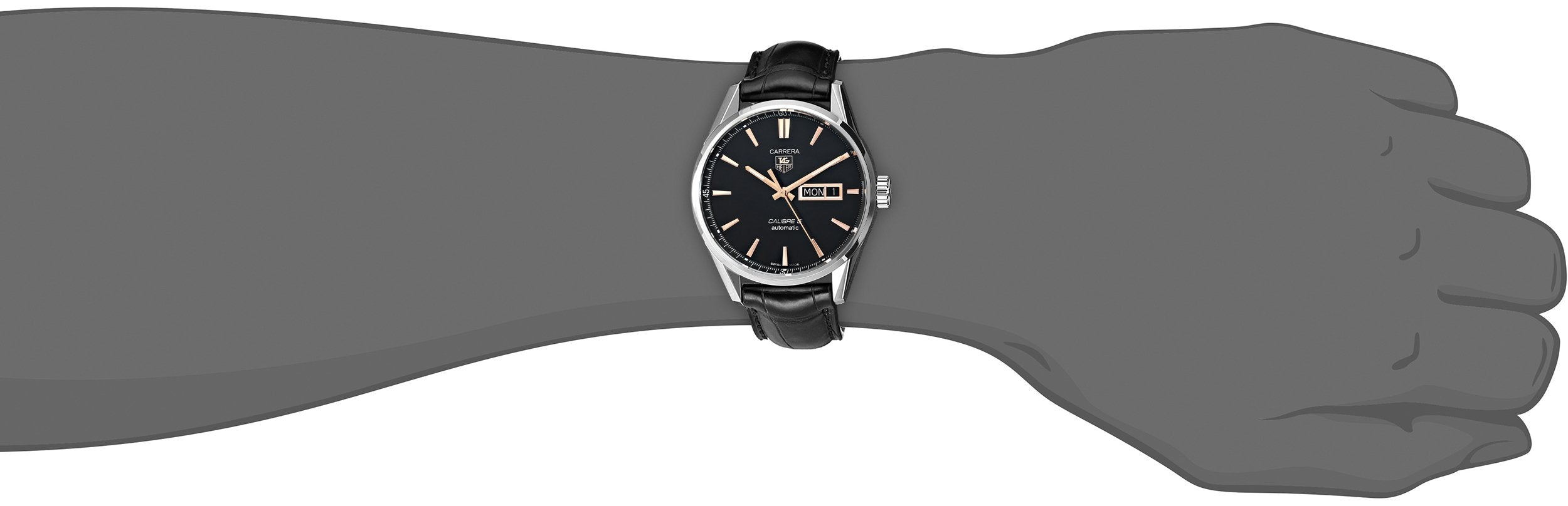 Tag Heuer Carrera Calibre 5 Automatic Black Dial Black Leather Strap Watch for Men - WAR201C.FC6266