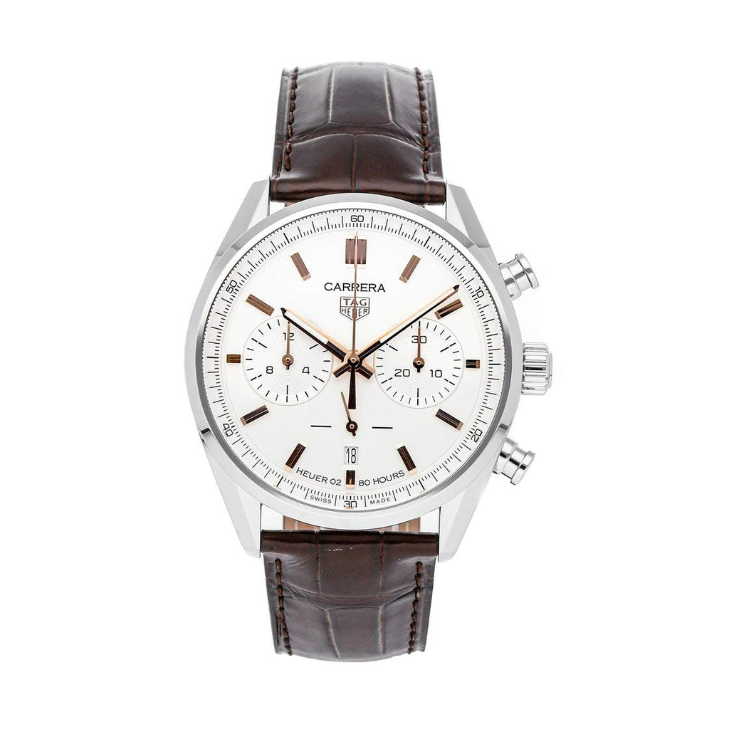 Tag Heuer Carrera Chronograph White Dial Brown Leather Strap Watch for Men - CBN2013.FC6483