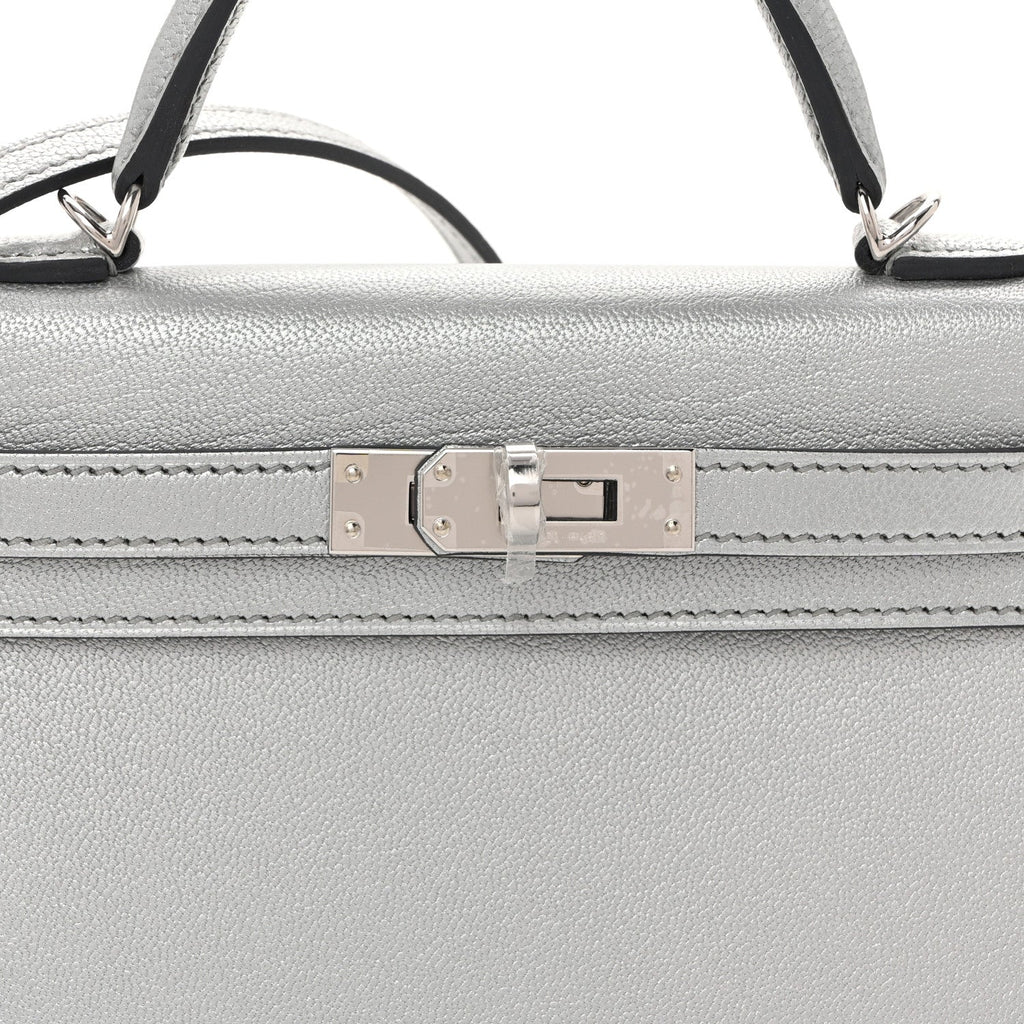 Metallic Chevre Chamkilight Mini Kelly Sellier 20 Argent
