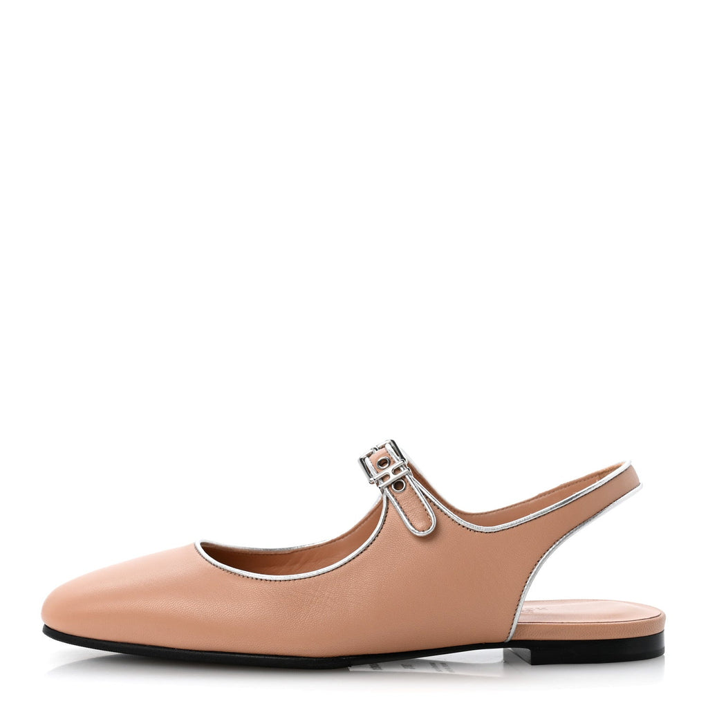 Goatskin Nappa Kleo Slingback Flats 36.5 Beige Perlino Gris Argente