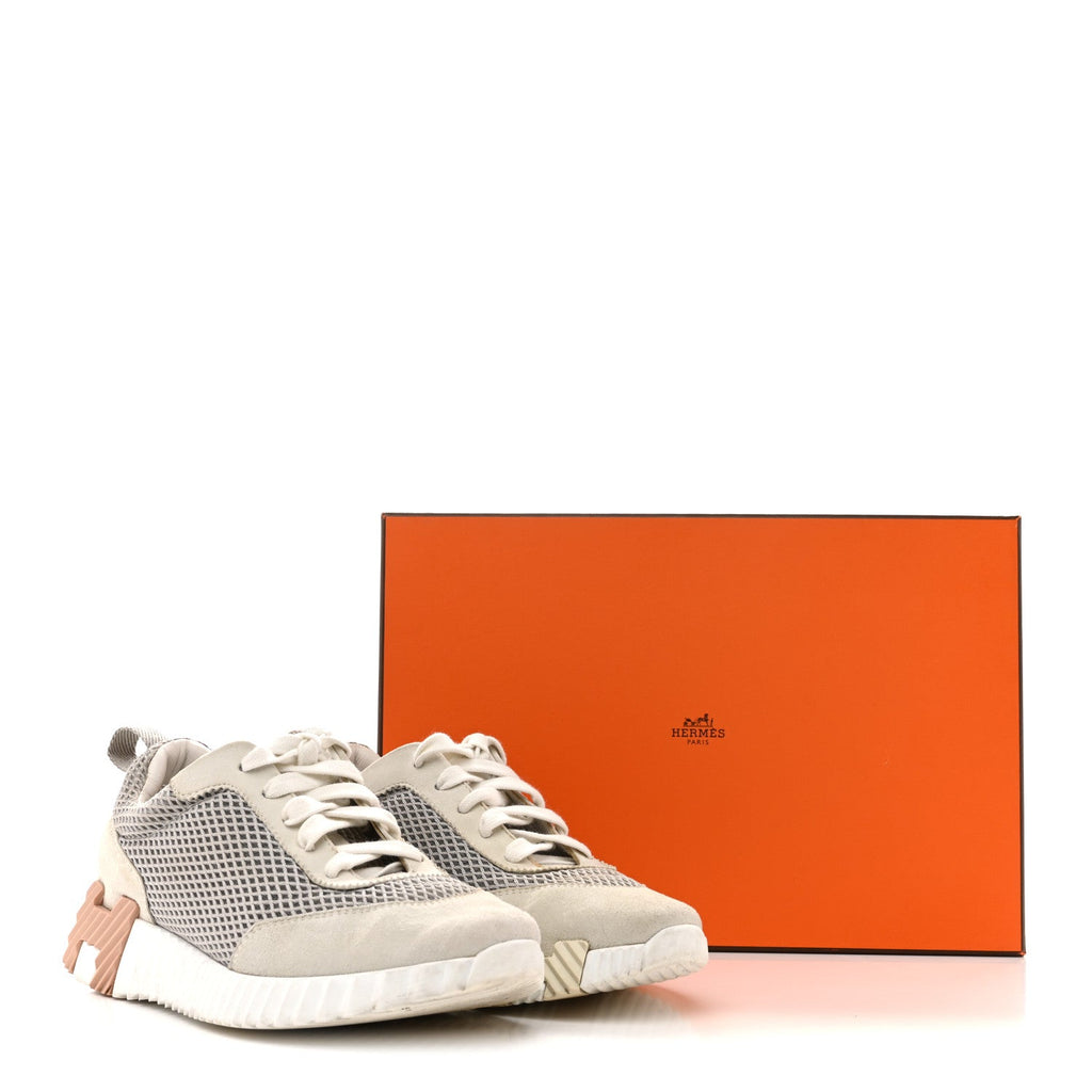 Air Mesh Suede Goatskin Bouncing Sneakers 35 Gris Lulea White