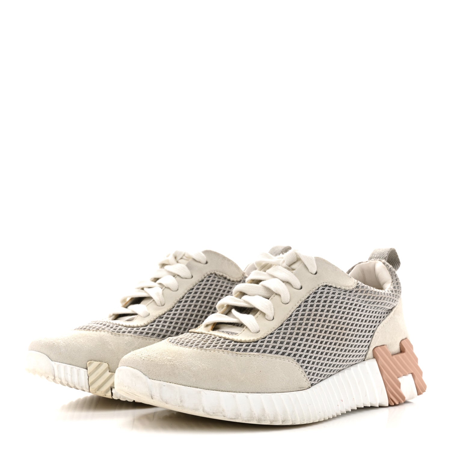 Air Mesh Suede Goatskin Bouncing Sneakers 35 Gris Lulea White