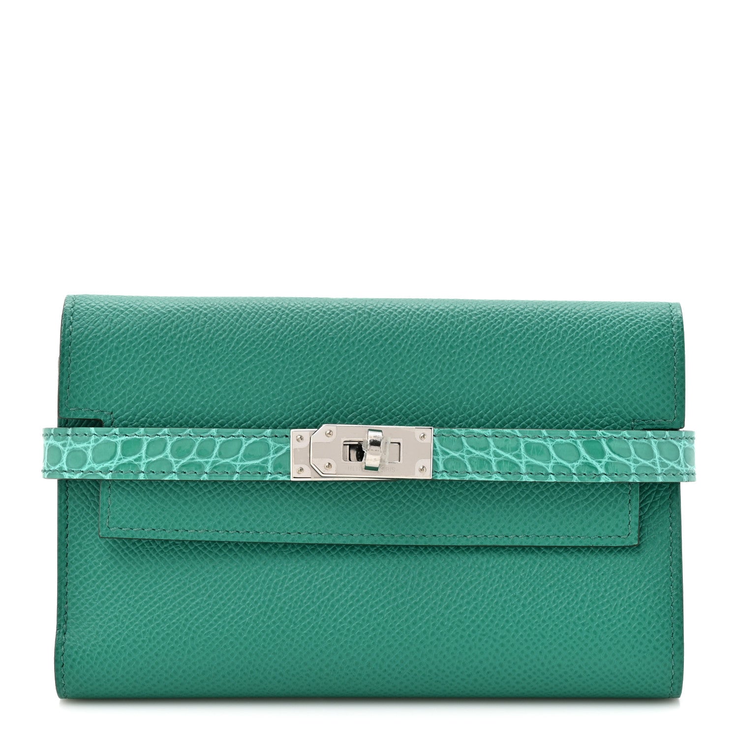 Epsom Shiny Alligator Kelly Medium Wallet Vert Jade