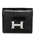 Shiny Alligator Constance Short Wallet Black
