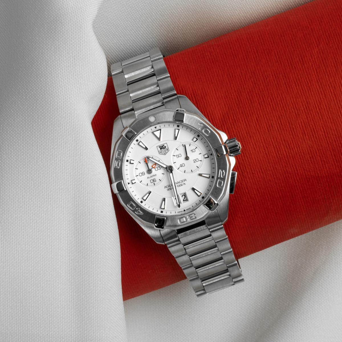 Tag Heuer Aquaracer Chronograph White Dial Silver Steel Strap Watch for Men - WAY111Y.BA0928