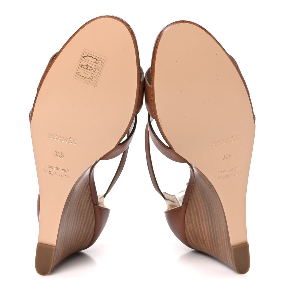 Calfskin Legend Wedge Sandals 38.5 Gold