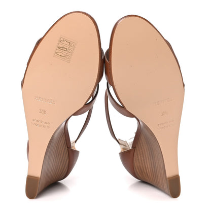 Calfskin Legend Wedge Sandals 38.5 Gold