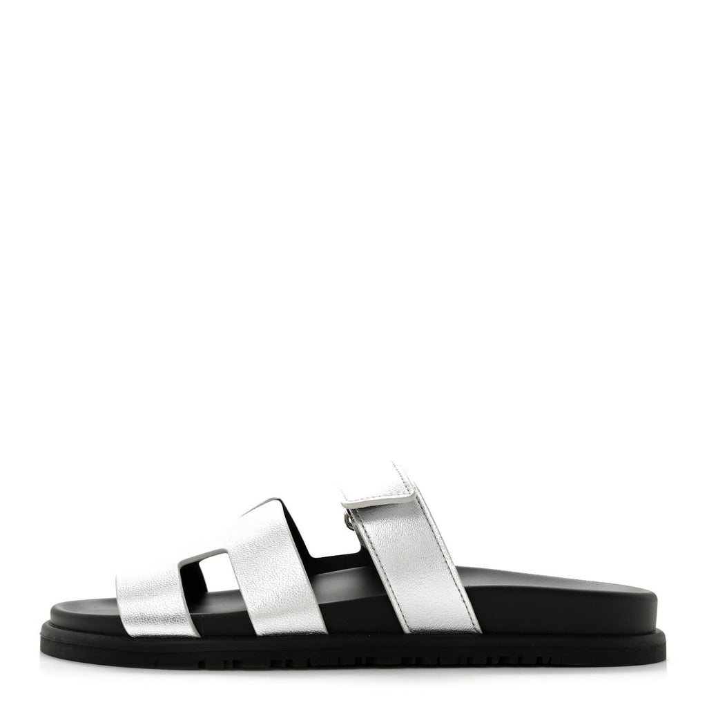 Metallic Goatskin Womens Chypre Sandals 40 Argent