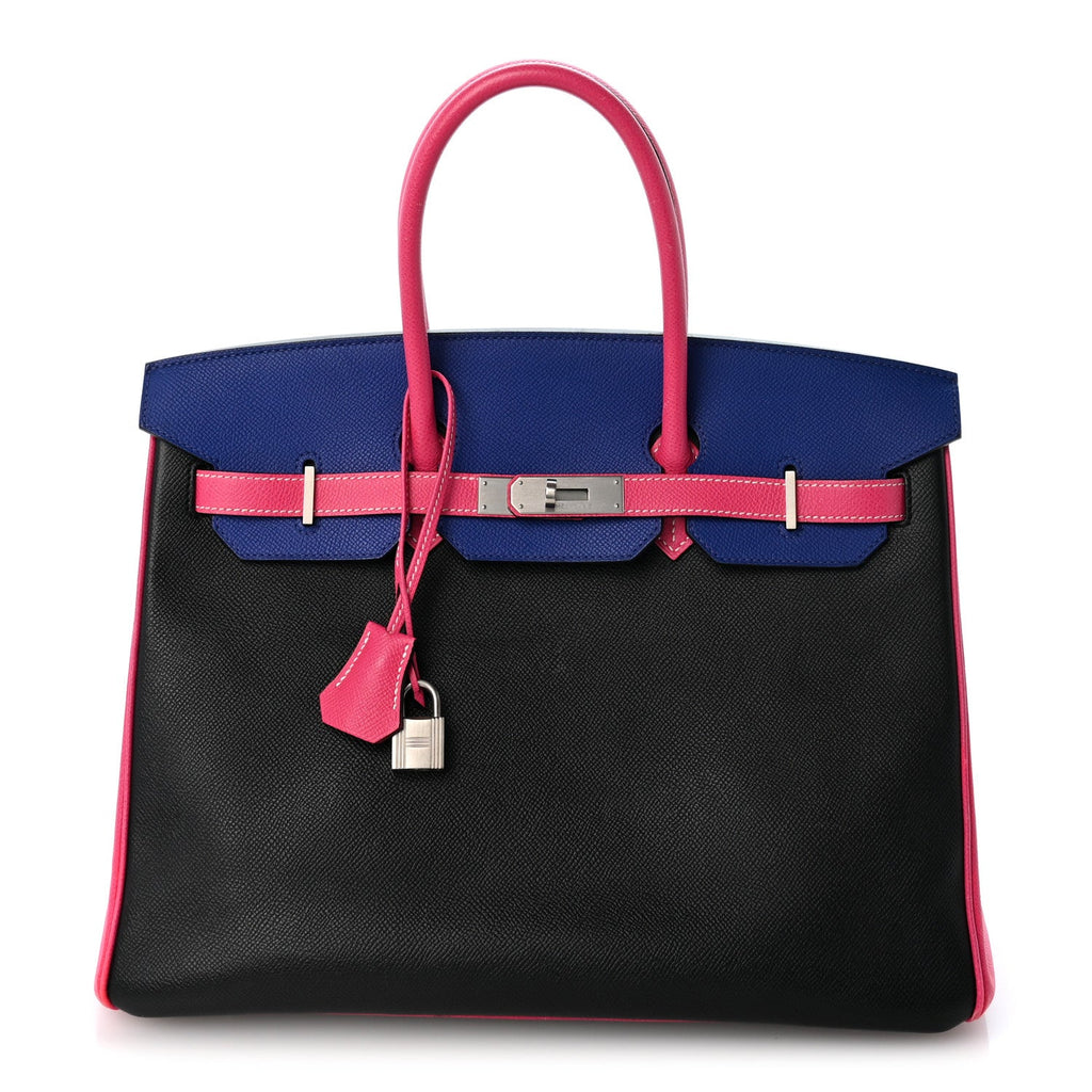 Epsom Horseshoe Birkin 35 Black Bleu Electrique Rose Tyrien