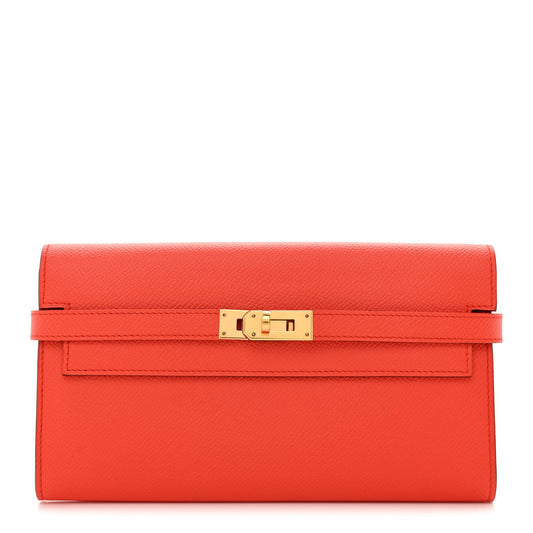 Epsom Kelly Longue Wallet Orange Poppy