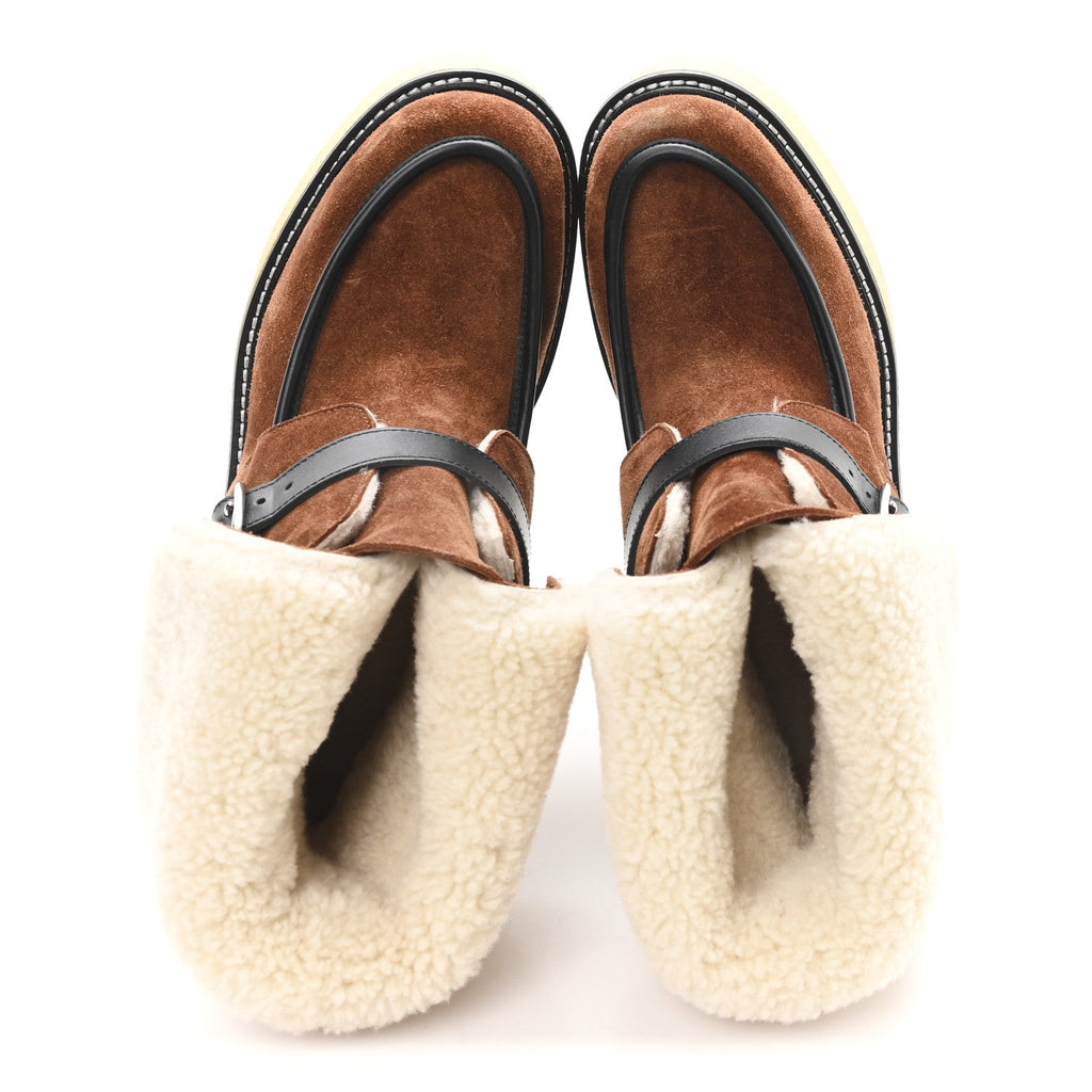 Suede Shearling Womens Hemisphere Ankle Boots 37.5 Brown