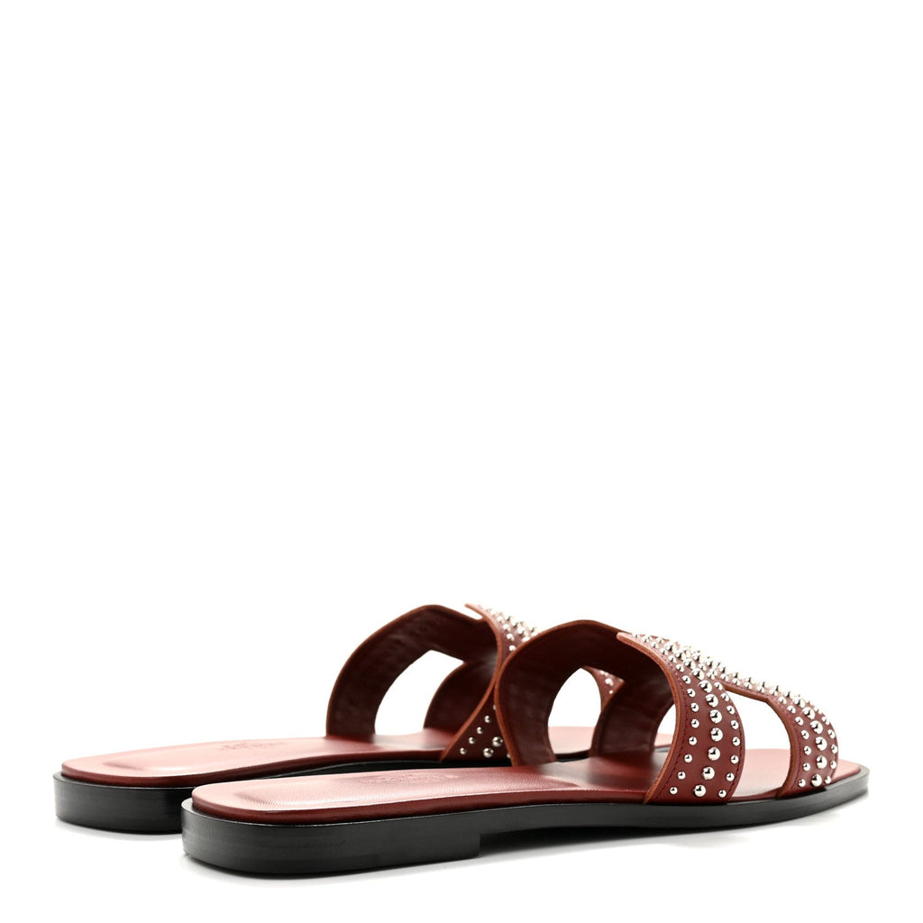 Calfskin Studded Oran Sandals 36.5 Rouge Tomette