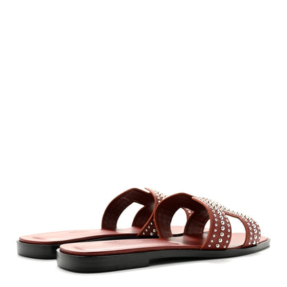 Calfskin Studded Oran Sandals 36.5 Rouge Tomette