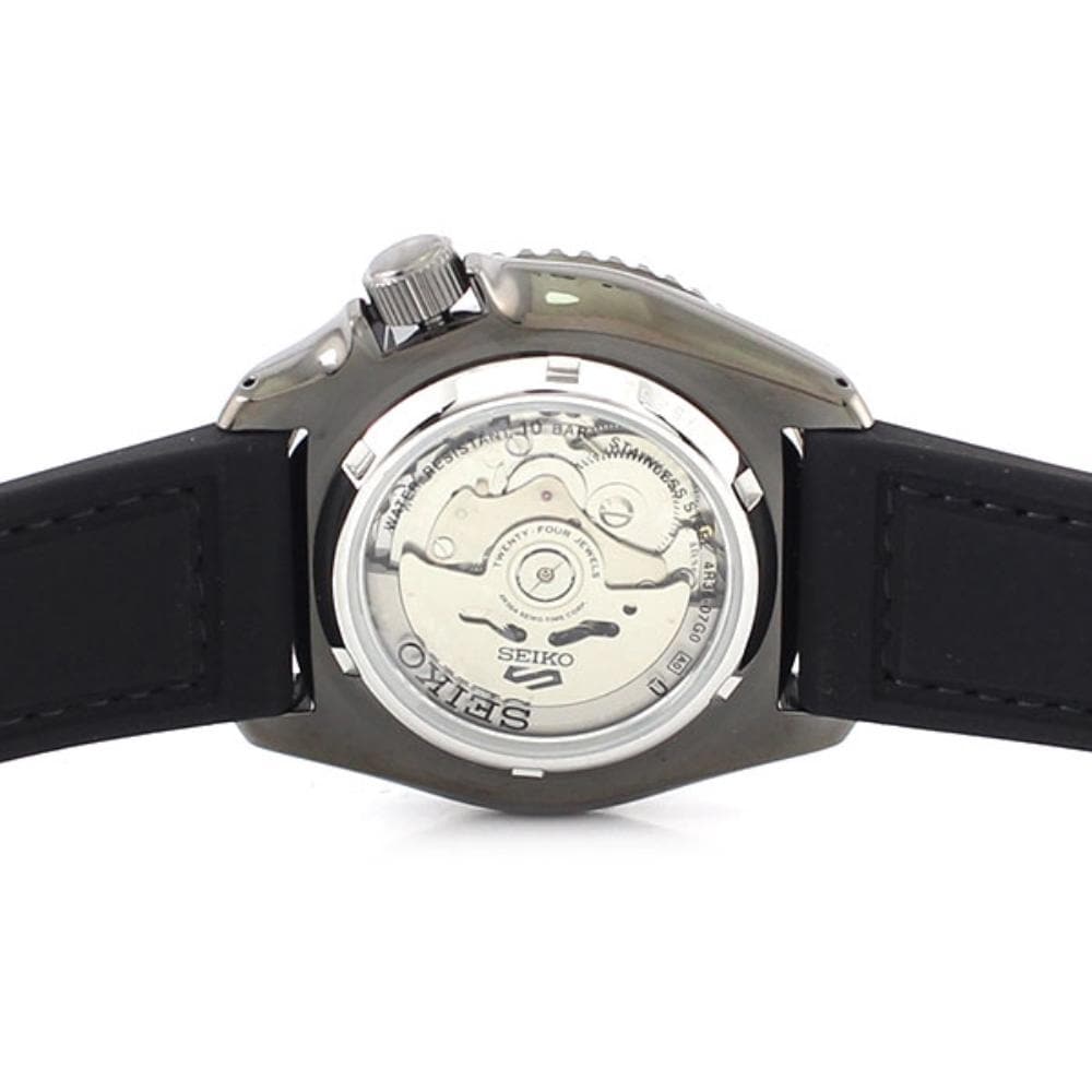 Seiko 5 Sport Automatic Black Dial Black Silicone Strap Watch For Men - SRPD65K3