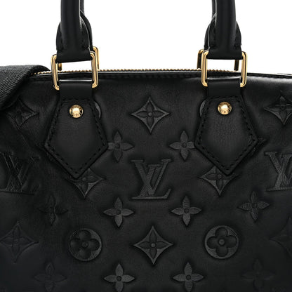Lambskin Embossed Monogram Speedy 22 Bandouliere Black