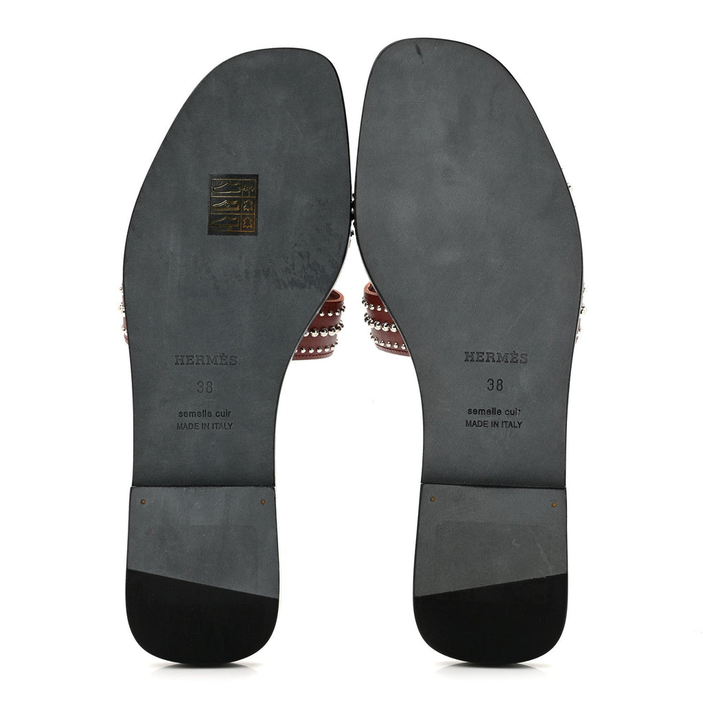 Calfskin Studded Oran Sandals 36.5 Rouge Tomette