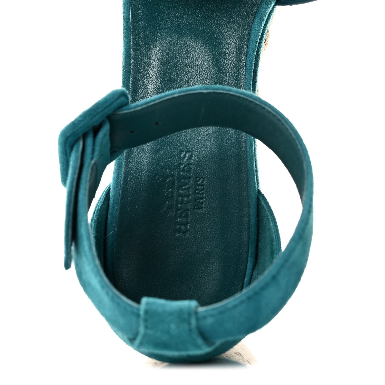 Suede Goatskin Elda Espadrille Wedge Sandals 38 Vert Oxford