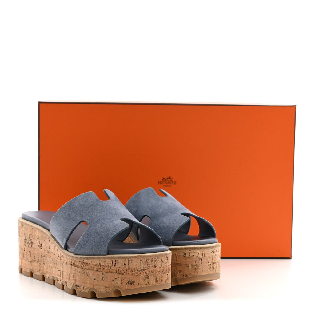Suede Goatskin Cork Eze 30 Sandals 35 Bleu Grignon