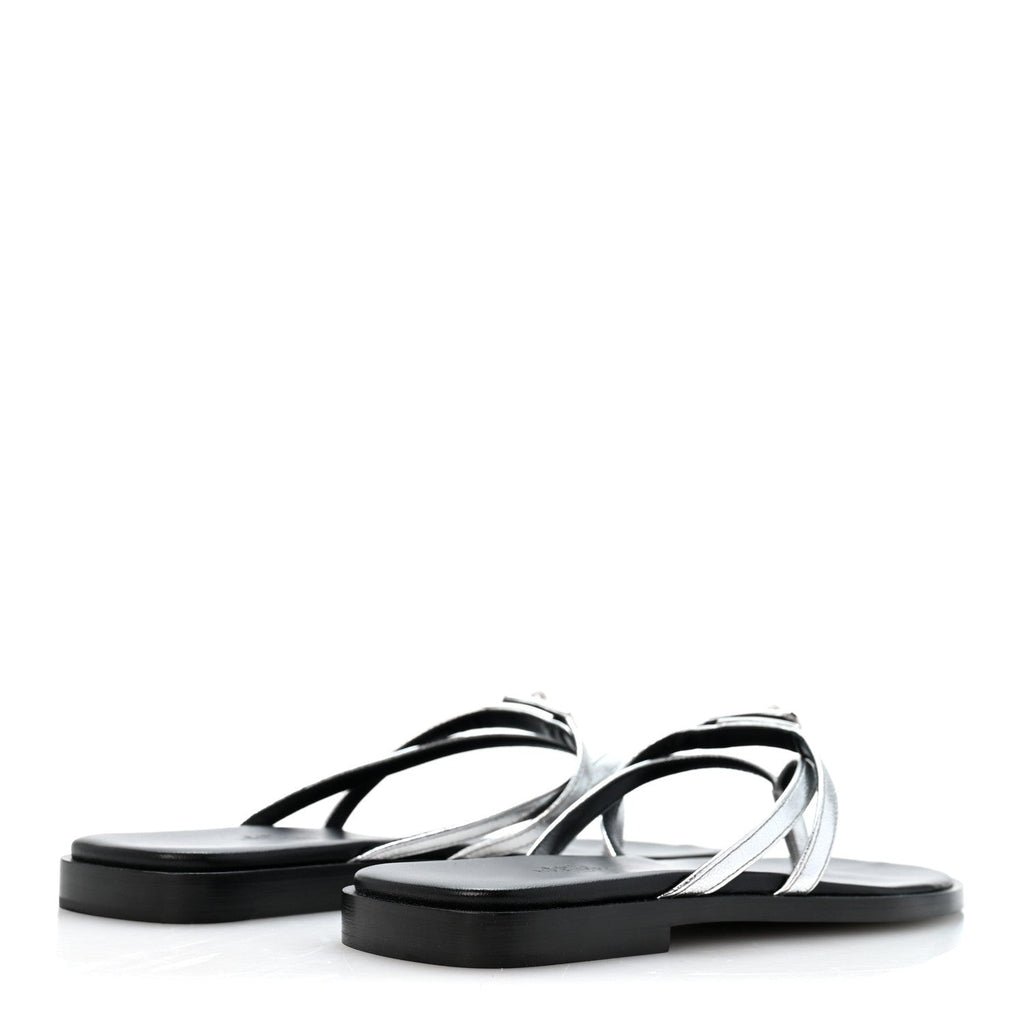 Metallic Goatskin Miss Sandals 36 Gris Argente