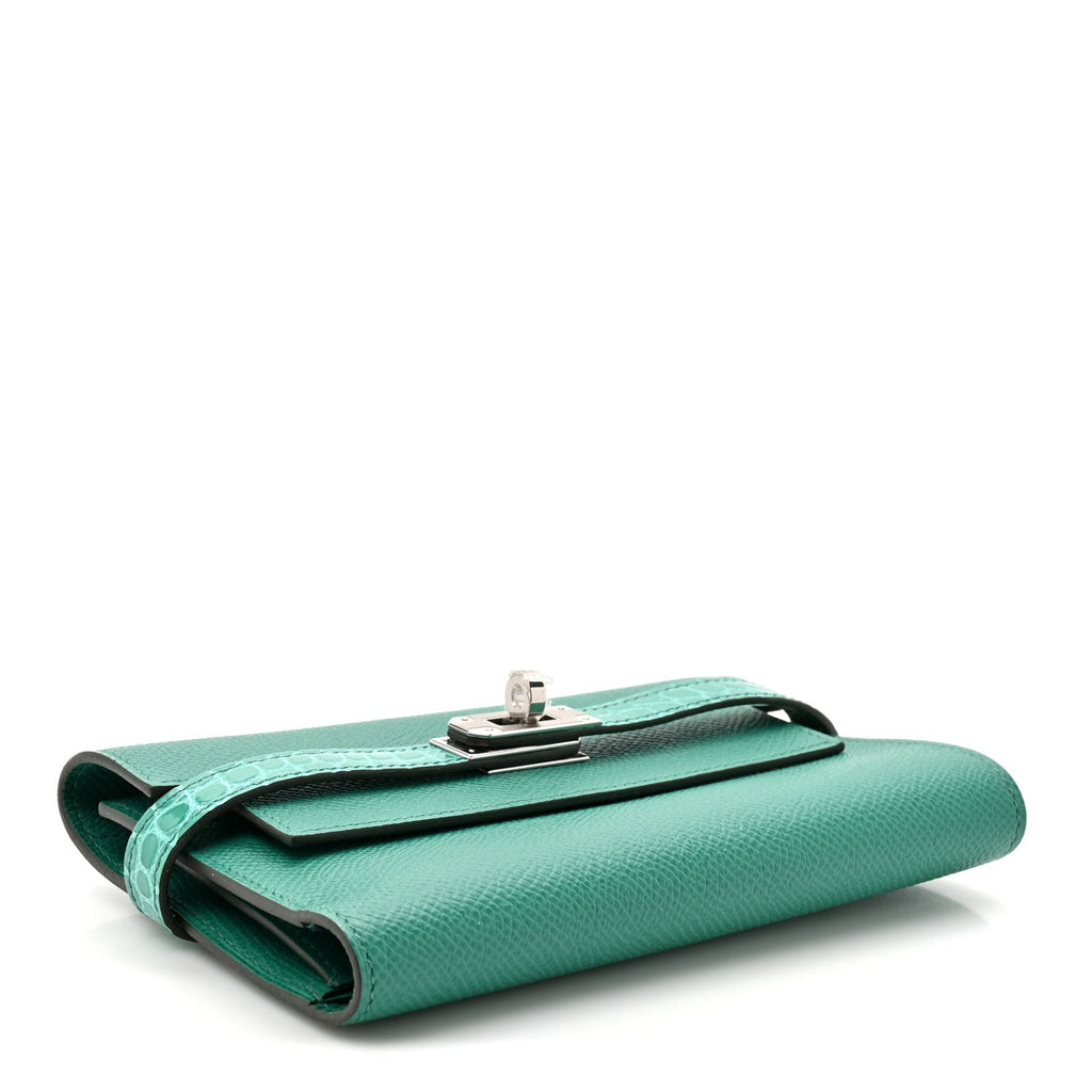 Epsom Shiny Alligator Kelly Medium Wallet Vert Jade