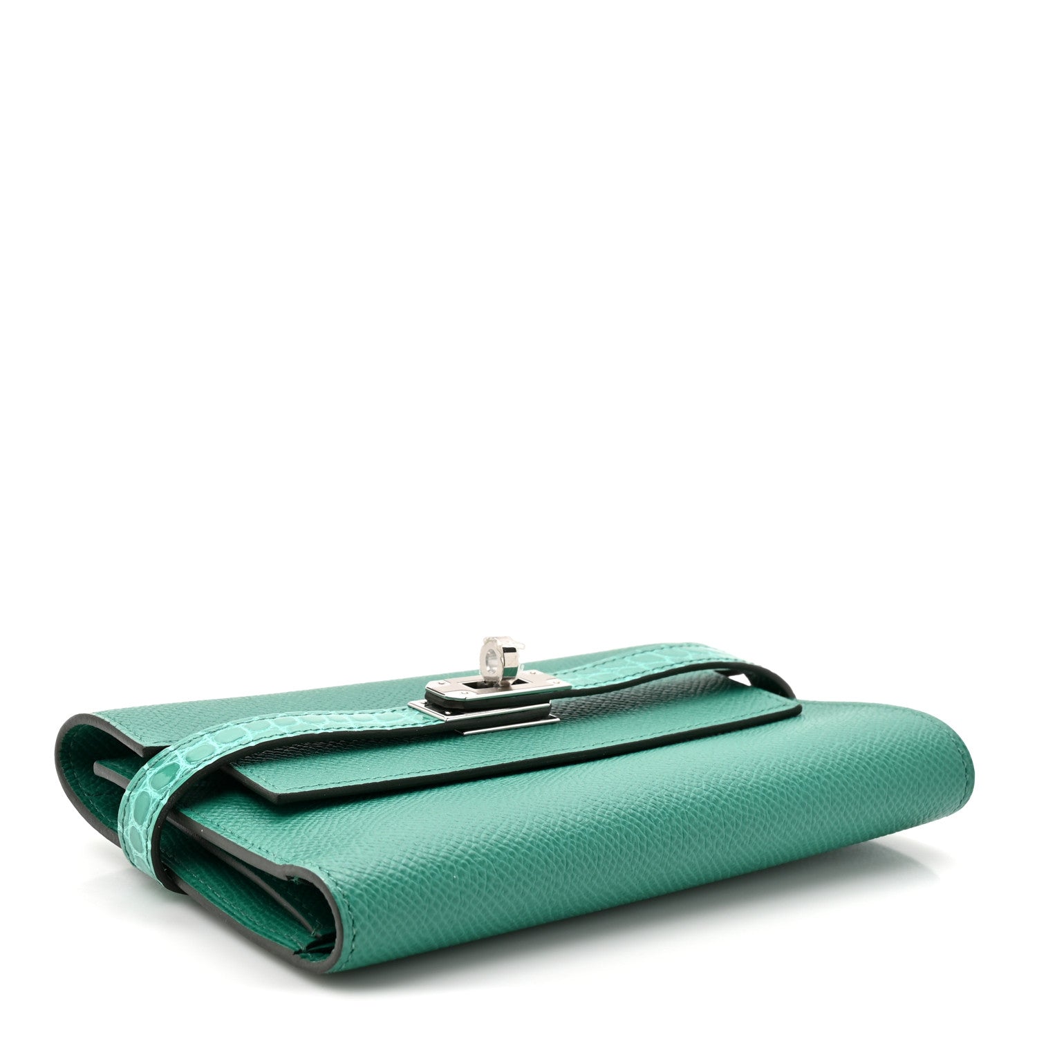 Epsom Shiny Alligator Kelly Medium Wallet Vert Jade