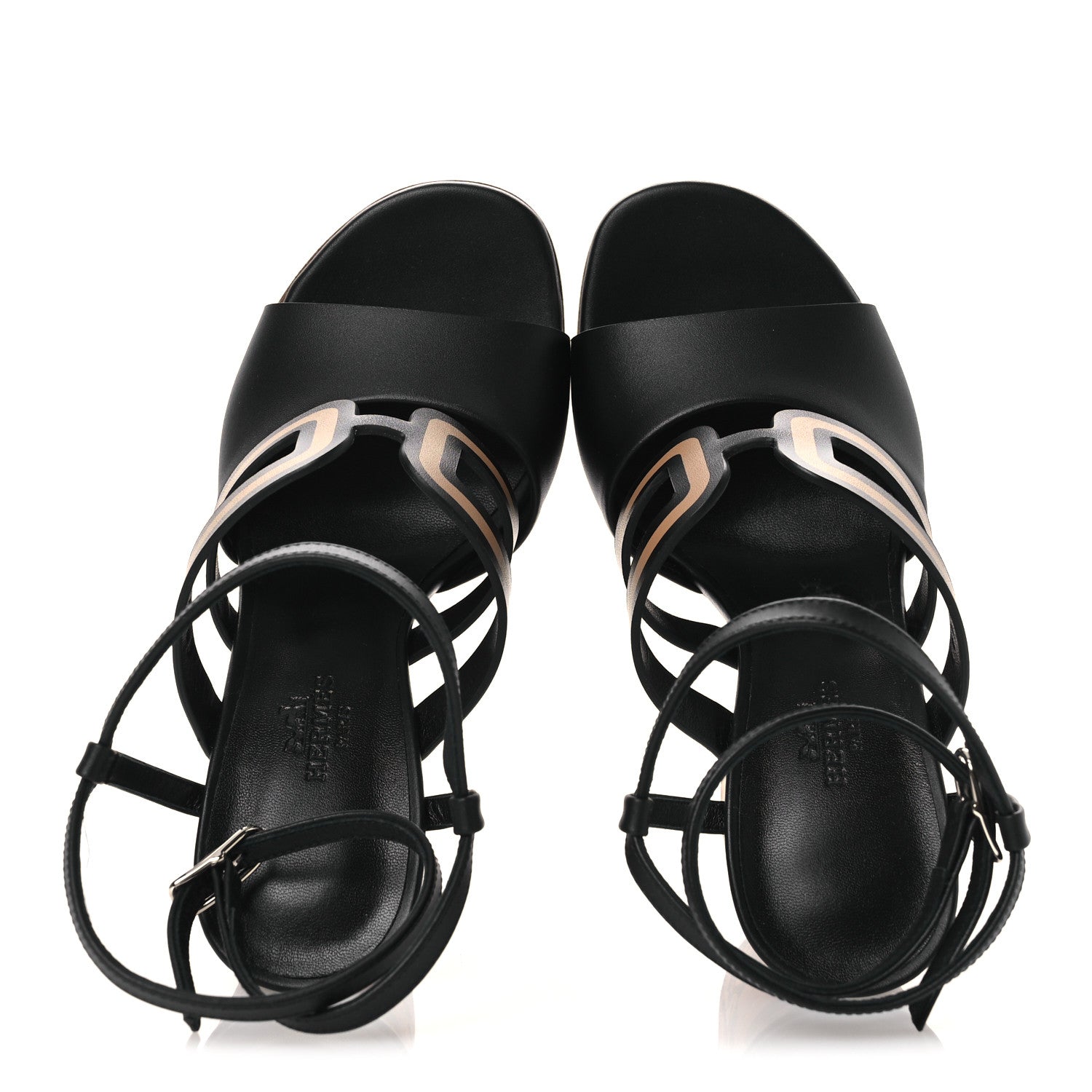 Calfskin Klara 100 Wedge Sandals 35 Black Natural