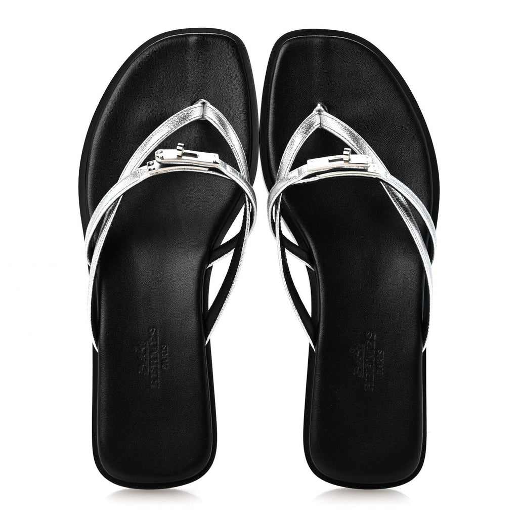 Metallic Goatskin Miss Sandals 36 Gris Argente