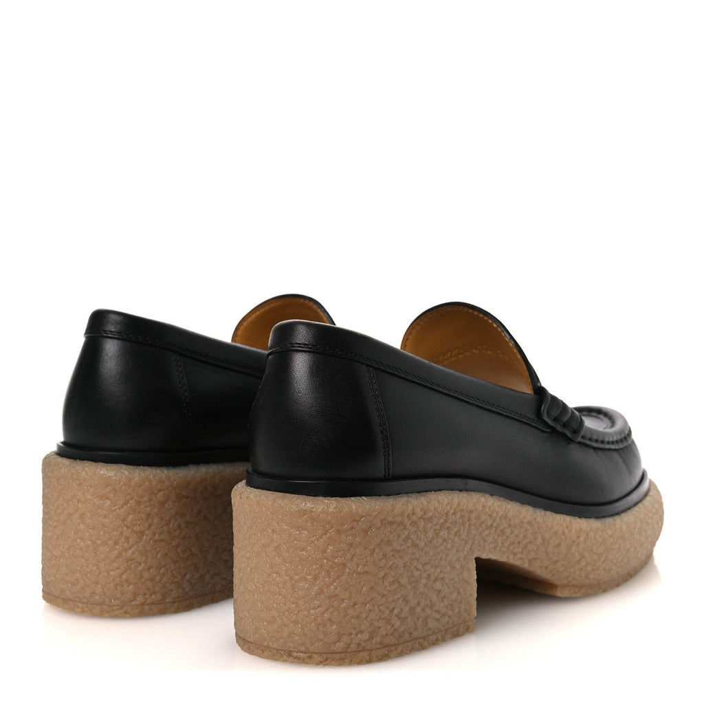 Glazed Calfskin Womens Fanny Loafers 36 Black