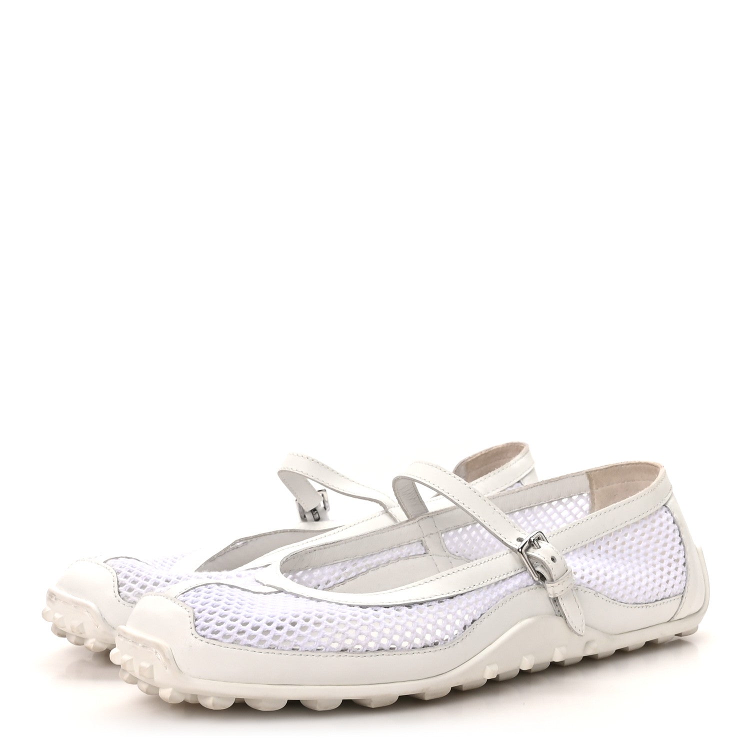 Crochet Knit Calfskin Kichu Ballet Flats 39 White