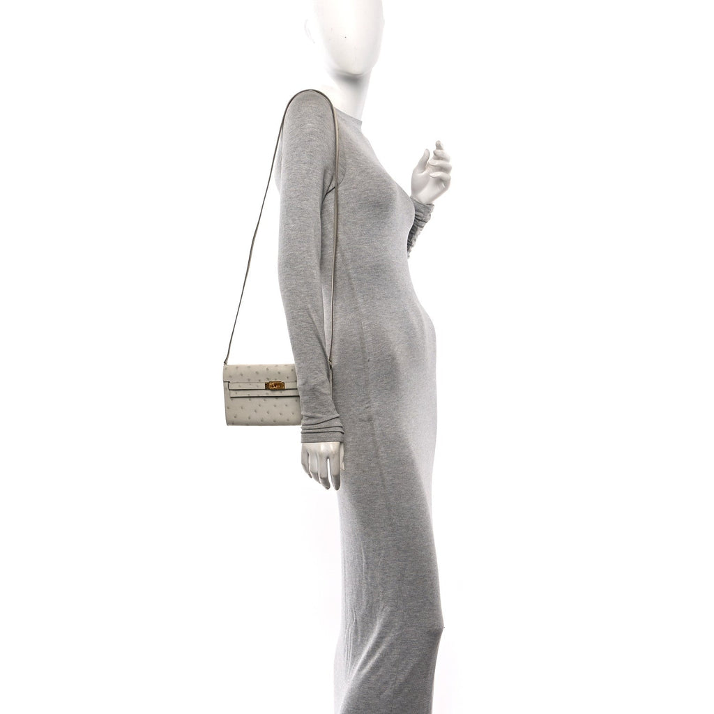 Ostrich Kelly Wallet To Go Gris Perle