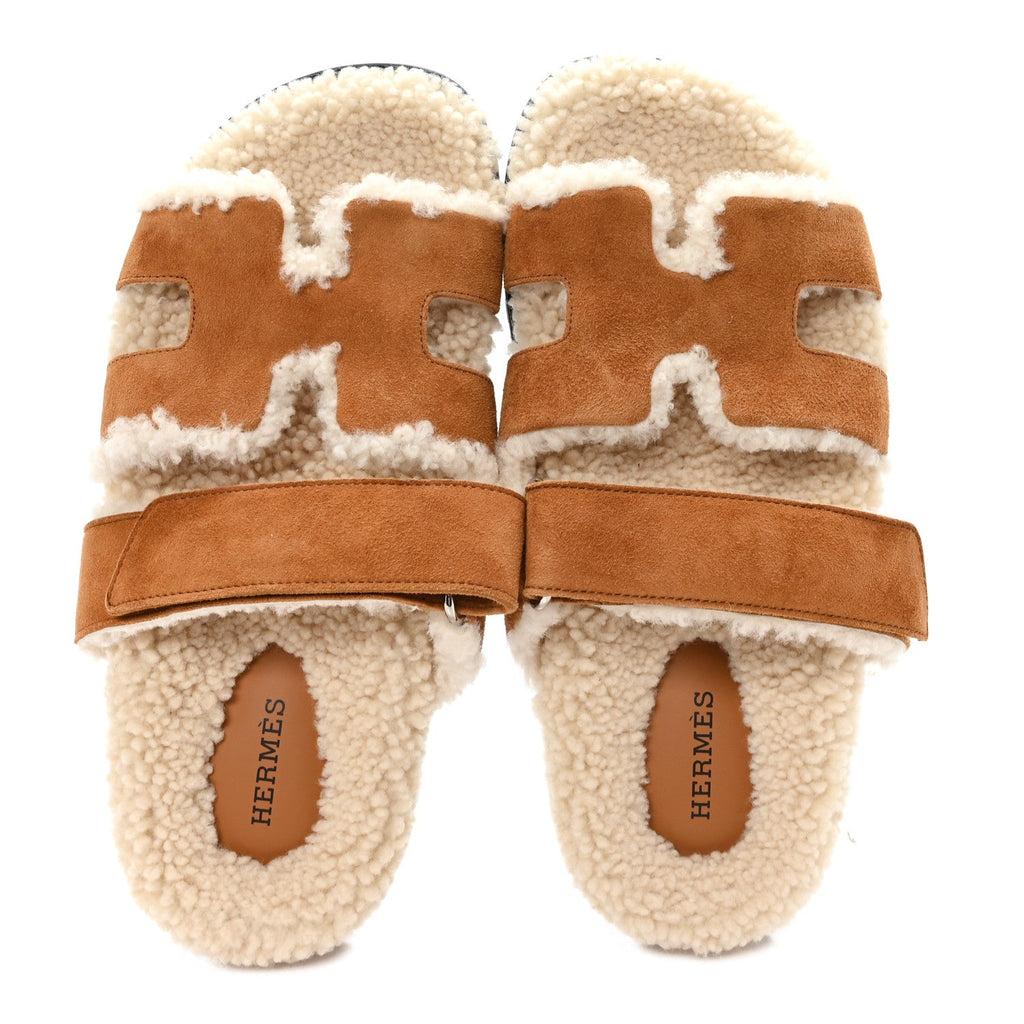 Suede Goatskin Woolskin Womens Chypre Sandals 36.5 Naturel Ecru