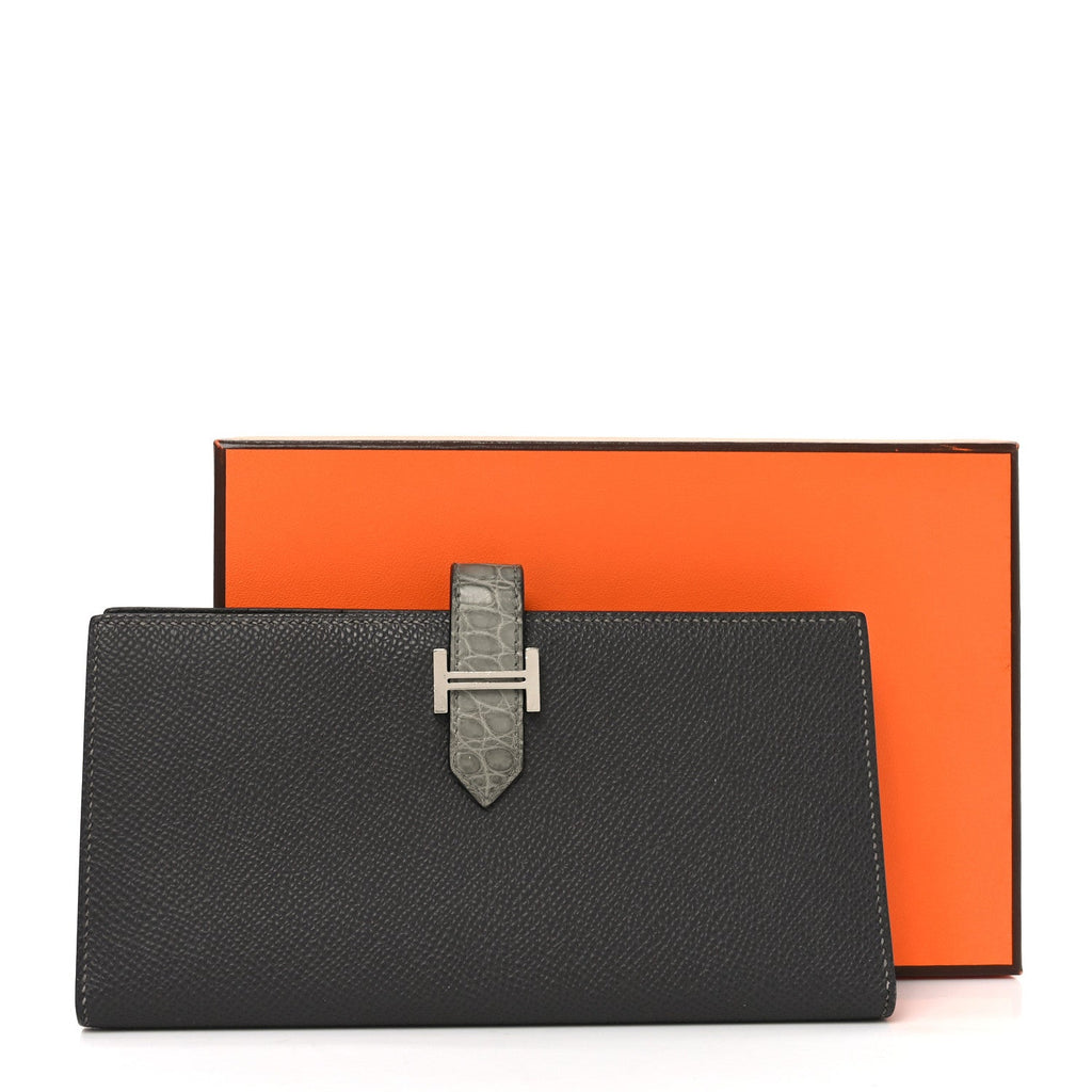 Epsom Matte Alligator Bearn Touch Gusset Wallet Graphite Gris Ciment