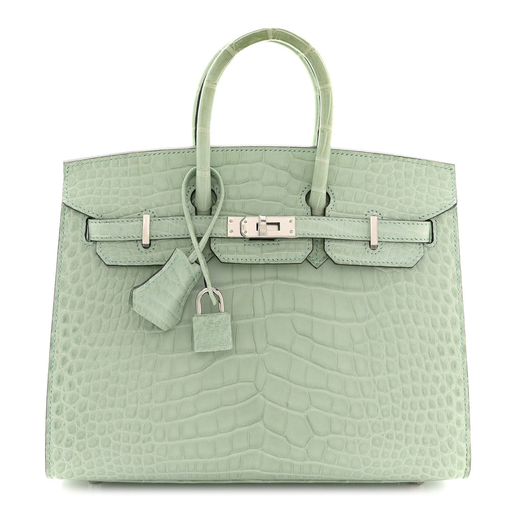 Matte Alligator Birkin Sellier 25 Vert D'eau