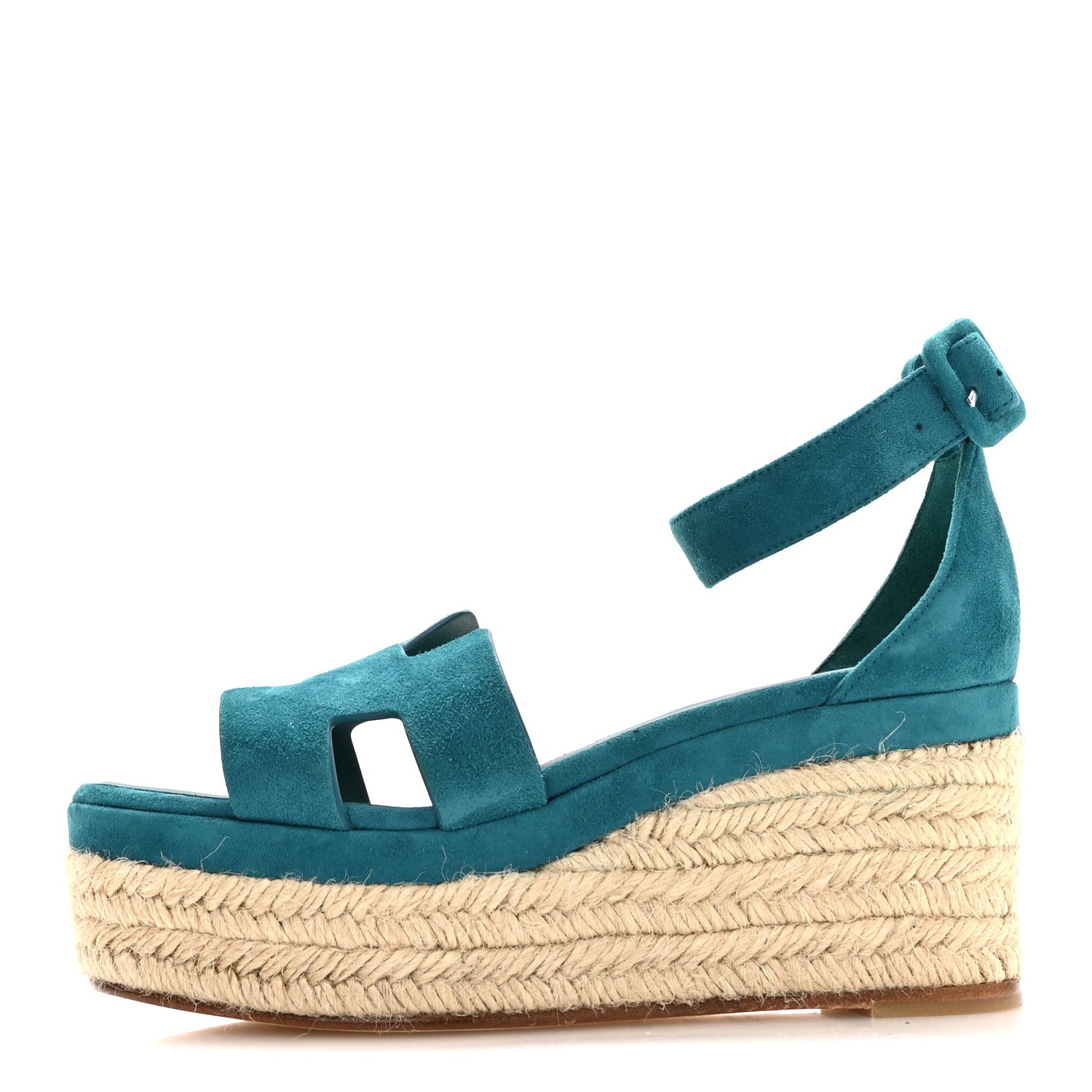 Suede Goatskin Elda Espadrille Wedge Sandals 36 Vert Oxford