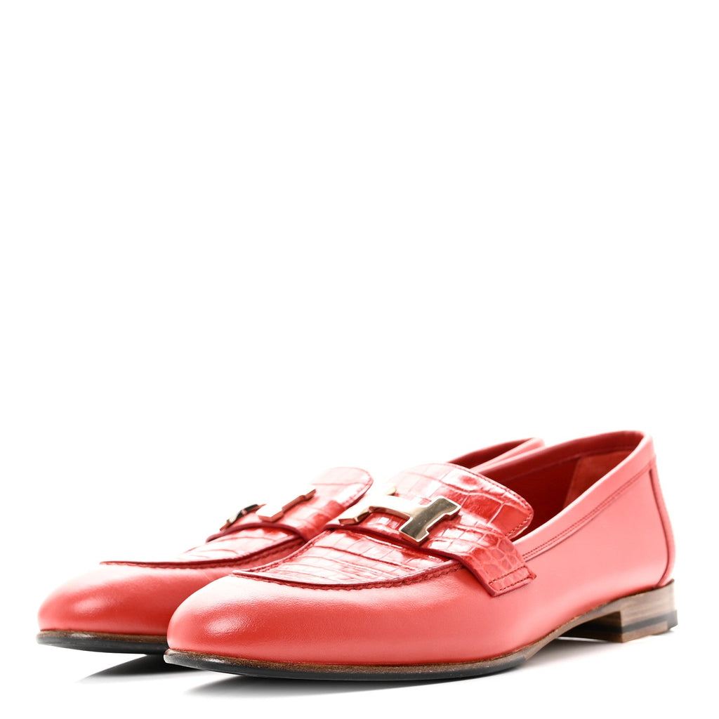Calfskin Matte Crocodile Womens Paris Loafers 36 Orange Solaire