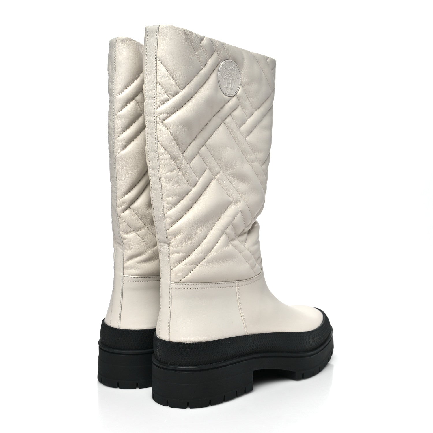 Goatskin Quilted Fuji Boots  40 Beige Glasie