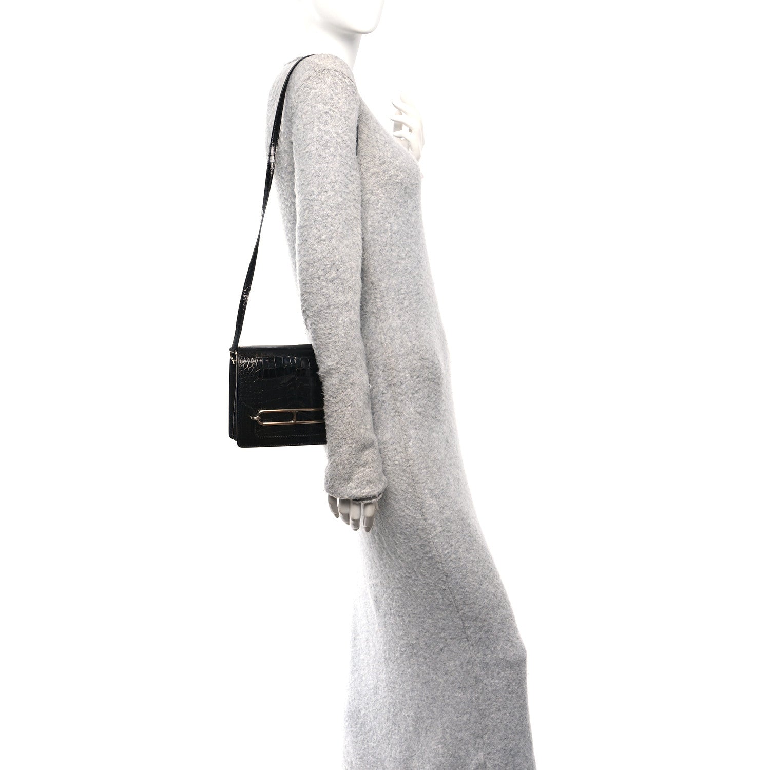 Shiny Alligator Mini Sac Roulis Black