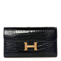 Shiny Alligator Constance Long Wallet Bleu Marine Cuivre
