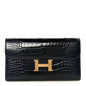 Shiny Alligator Constance Long Wallet Bleu Marine Cuivre