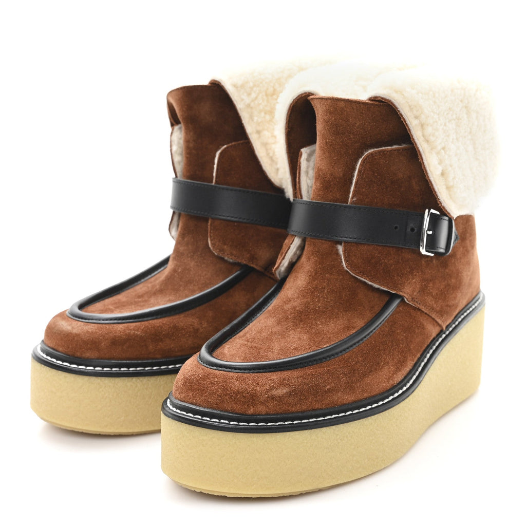 Suede Shearling Womens Hemisphere Ankle Boots 37.5 Brown