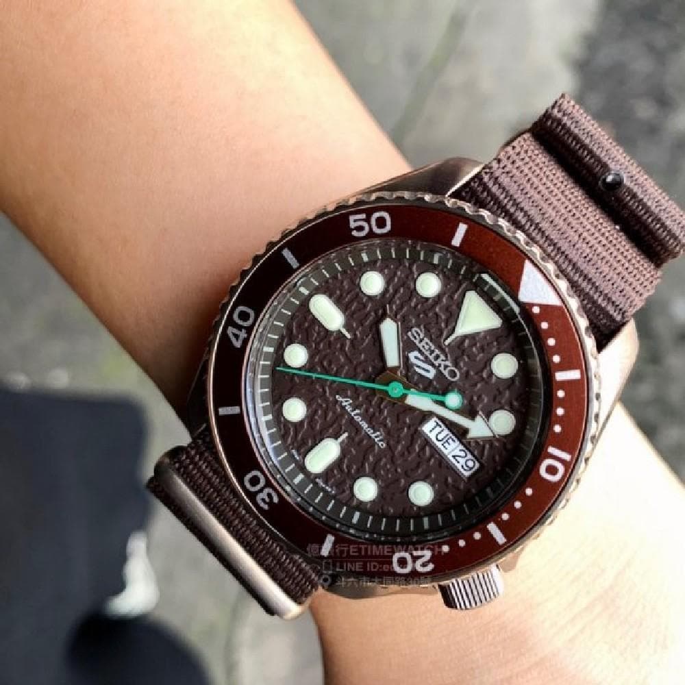 Seiko 5 Sport Automatic Brown Dial Brown Nylon Strap Watch For Men - SRPD85K1