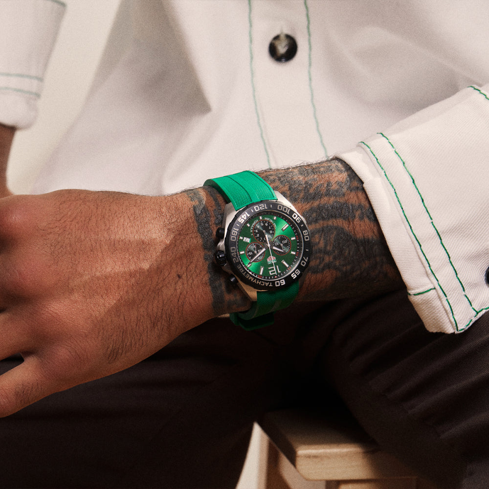 Tag Heuer Formula 1 Chronograph Green Dial Green Rubber Strap Watch for Men - CAZ101AP.FT8056