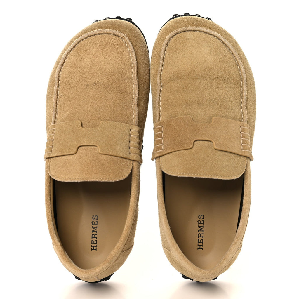 Suede Calfskin Womens Lazy Loafers 37 Beige Sable