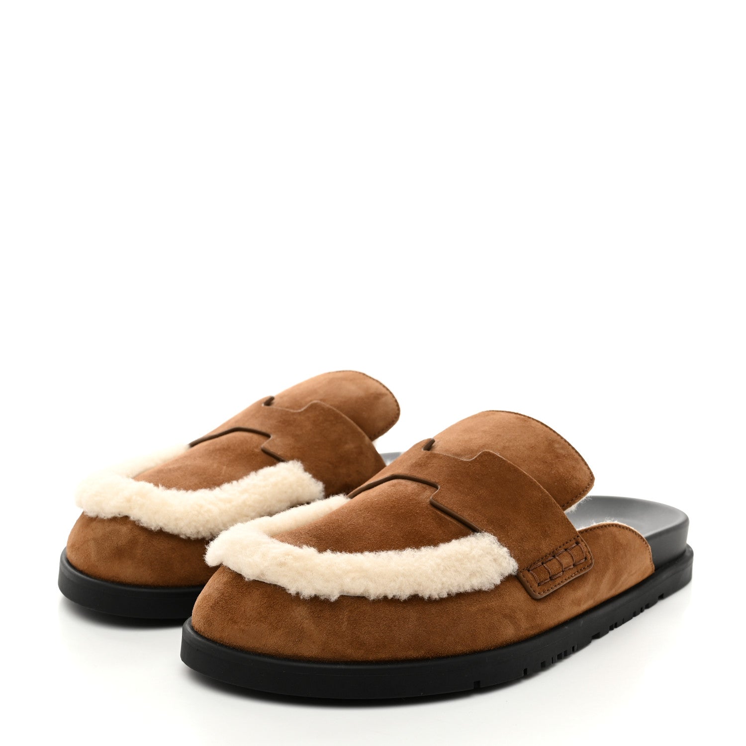 Suede Goatskin Shearling Mens Go Mules 43 Beige Kraft Ecru