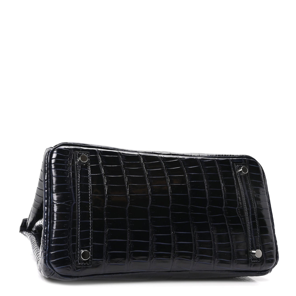 Shiny Porosus Crocodile Birkin 30 Bleu Marine