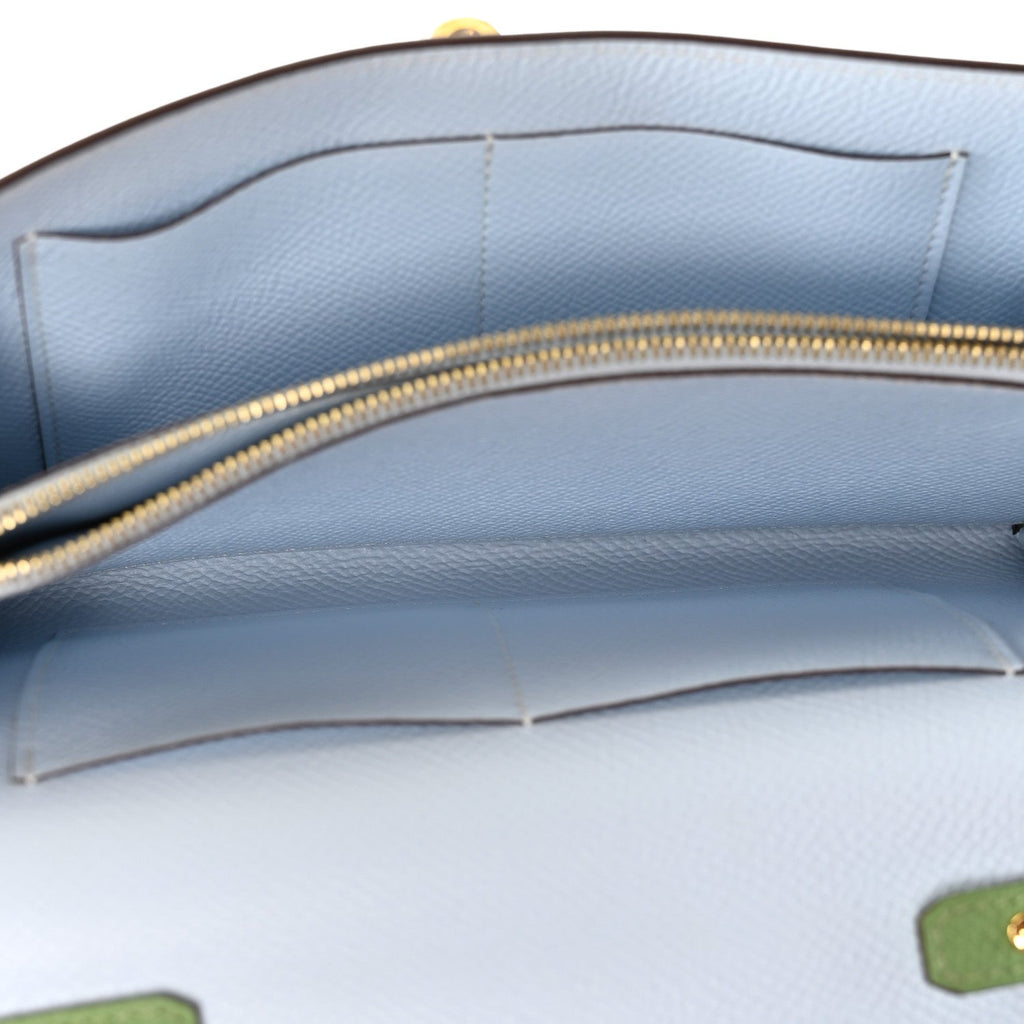 Epsom Verso Kelly Wallet To Go  Vert Criquet Bleu Brume