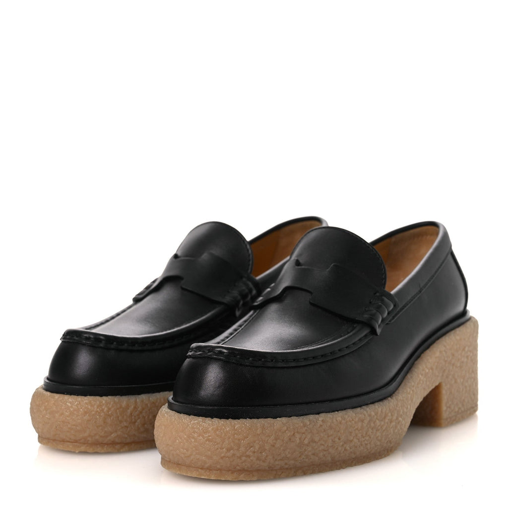 Glazed Calfskin Womens Fanny Loafers 36 Black